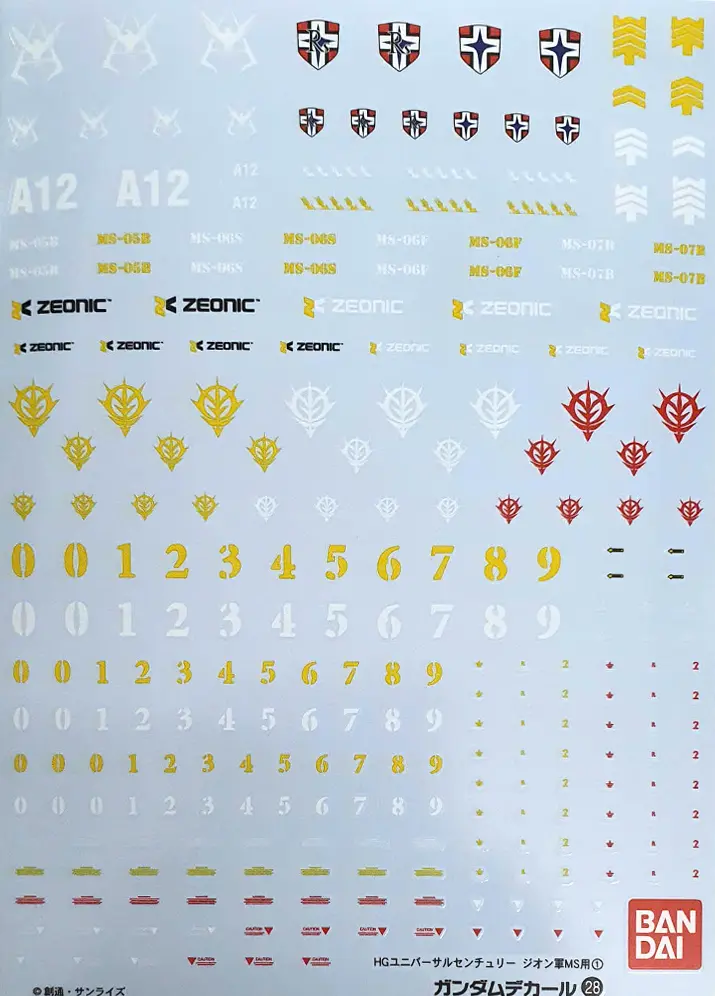 GUNDAM DECAL 28 HGUC MULTIUSE - ZEON MS 1